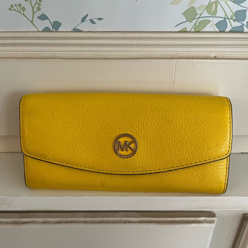 Michael Kors Bright Yellow Pebbled Leather Continental Wallet